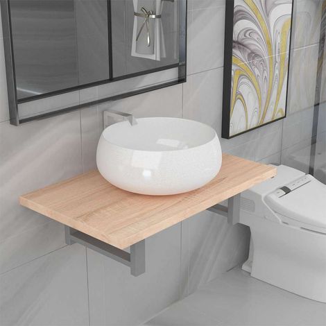 vidaXL Two Piece Bathroom Furniture Set Ceramic Oak (1/5)