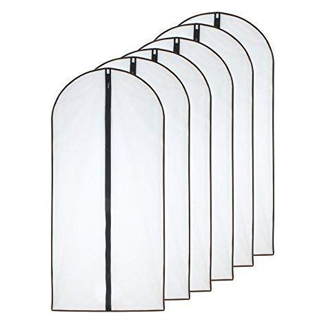 Sacchi porta abiti antitarme 60 x 100 cm (24" x 40") neri, traspiranti lateralmente, trasparenti con cerniera per riporre gli abiti (confezione da 6) - FS -