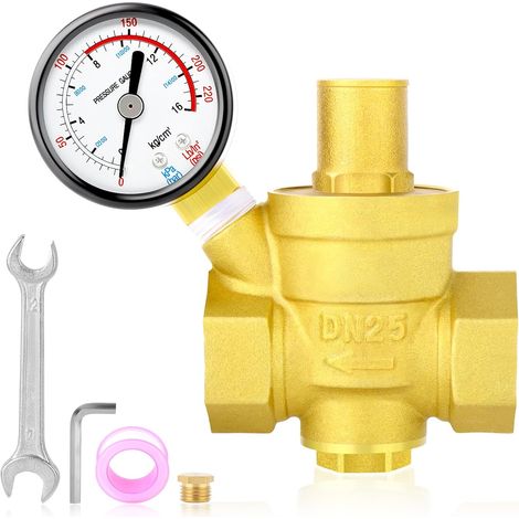 1 Inch Brass Water Pressure Regulator Pressure Reducer DN25 with Pressure Gauge 0-16BAR/0-220PSI (1/5)
