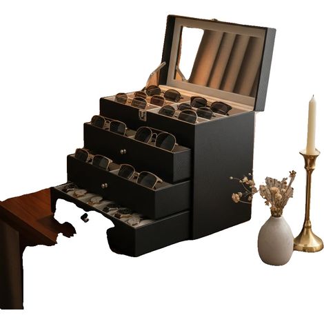 Brillenorganizer, 4 Schichten, rechteckige Form, staubdicht, Glasoberfläche, kompakte Größe (1/5)