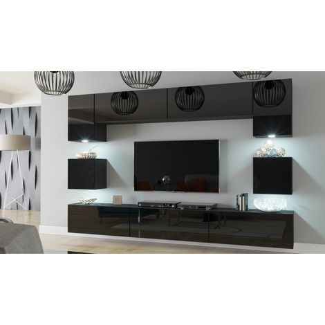 Ensemble meuble TV NEXT 1 AN1-17B-HG20-1A noir brillant 242 cm (1/3)