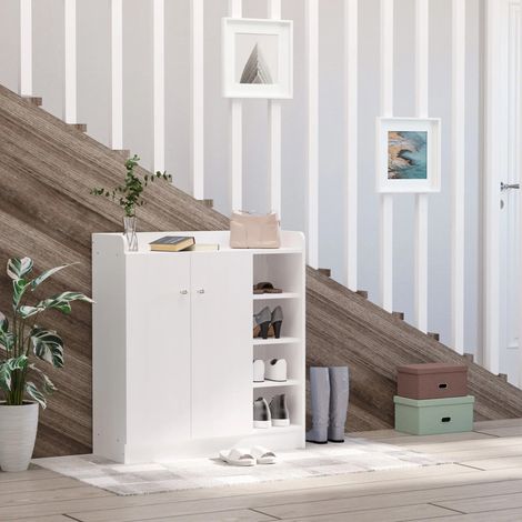 Zapatero con 2 puertas y 4 compartimentos, 83 x 30 x 90 cm, blanco HAVRYA (1/5)
