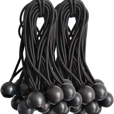 CSPARKV Cordons Élastiques avec Boules - Lot de 50 ， 15 cm Tendeurs Universels avec Attaches - Sangle Elastique Résistant Parfaite pour le Camping, les Bagages & Bâches - Noir