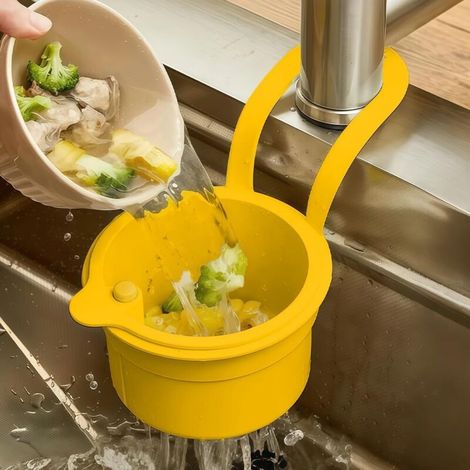 Crépine d'évier, filtre monté sur robinet et évier à basculement automatique à poussoir (jaune) (1/5)
