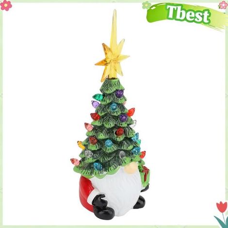 Décoration d'arbre de Noël nain - TBEST - Gnome lumineux - Résine - Sans fil (pile) - Vert antioxydant (1/5)