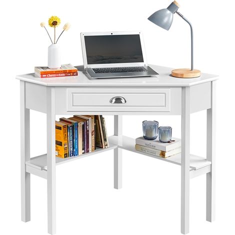 Yaheetech Scrivania Angolare Desktop Computer Portaoggetti per Postazione di Lavoro 106 × 71,5 × 76,5 cm Bianco
