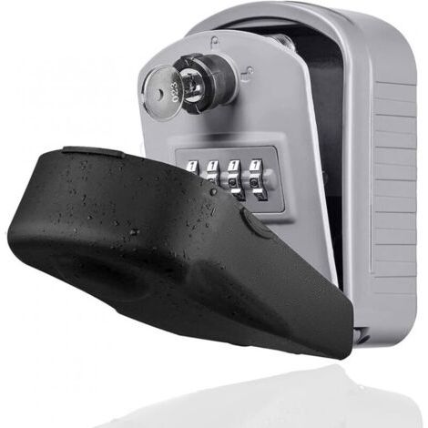 1pc Boîte à clés de sécurité grande boîte à clés extérieure, grise, avec 4 codes et clé de secours, boîte à clés murale étanche et antirouille pour écoles, bureaux, usines (1/5)