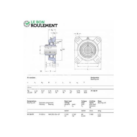 Palier fonte FY7/8-TF-SKF