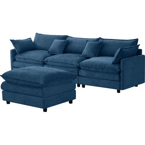 Canapé d'angle modulable 3 places en chenille avec chaise longue et pouf noir (1/5)