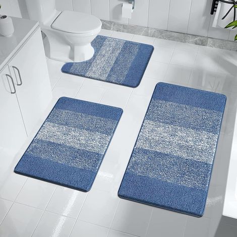 Lot de 3 Tapis de Bain Absorbant, Tapis Salle de Bain Antidérapant en Microfibre, Lavable en Machine, Moelleux Ensemble Tapis de Douche, Extra Epais Tapis Toilette Wc Contour pour Salle de Bain (1/5)