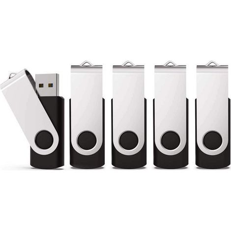 Clé USB Longziming - 32 Go - Mini clé mémoire en métal - Capuchon rotatif sans capuchon séparé - Lot de 5 - Pour smartphone et ordinateur portable - Stockage - Mémoire - Noir (1/5)