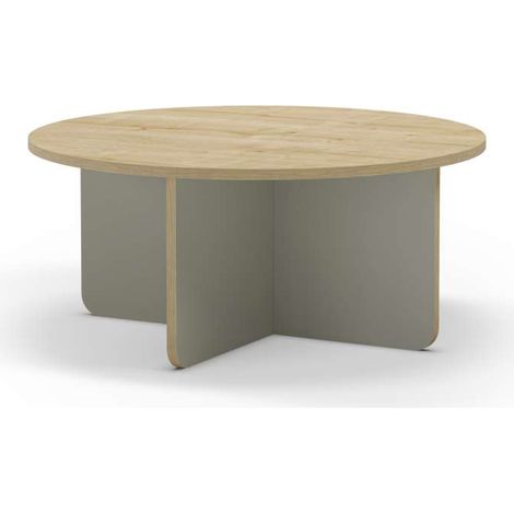Mesa de centro redonda modelo Noe acabado roble/verde, 38cm(alto) 80cm(ancho) 80m(fondo). (1/4)