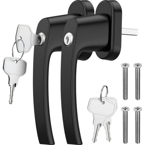 2PCS Poignées de Fenêtre Verrouillables en Aluminium,Poignée de Porte avec Clés,avec 2PCS Vis et 2PCS Clés par Poignée,pour Sécurité Enfant Noir (1/5)