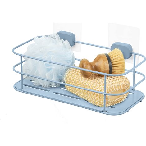 Etagère adhésive sans perçage repositionnable pour Salle de Bain et Cuisine, 30 x 15.8 x H.16 cm, Coloris Bleu (1/5)
