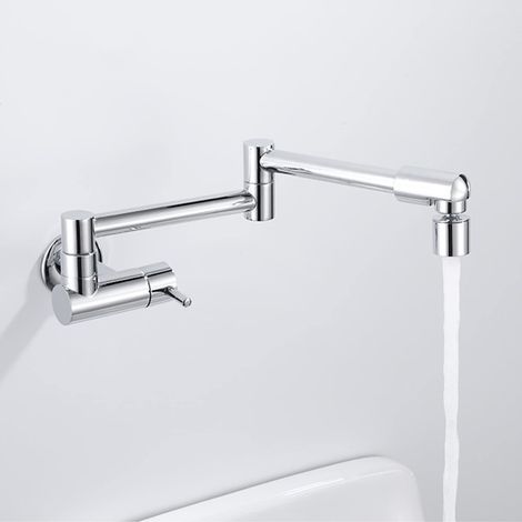 Applicable Robinet Cuisine Mural Multifonction Laiton Robinet de Remplissage de Pot Levier Unique Robinet Eau Froide Mitigeur Cuisine Rabattable,Chrome,Mode Double