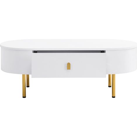Conjunto de salón moderno en MDF blanco y dorado con mesa de centro y mueble TV con cajones (1/5)
