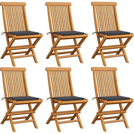 Lot de 6 Chaises/Fauteuils de jardin avec coussins anthracite Bois de teck -TF83977 (1/5)