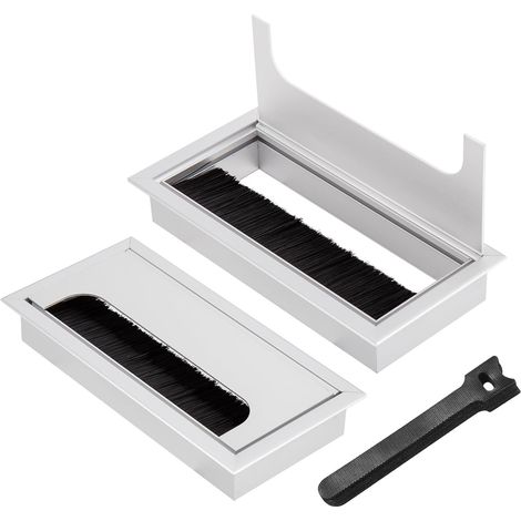 CCYKXA 2 Stück versenktes Kabelmanagement für den Schreibtisch, Kabelauslass zum Versenken auf dem Schreibtischtisch, Kabel-Organizer, mit Bürstendichtung, 10 Stück Kabelclips (Silber, 160 x 80 mm)