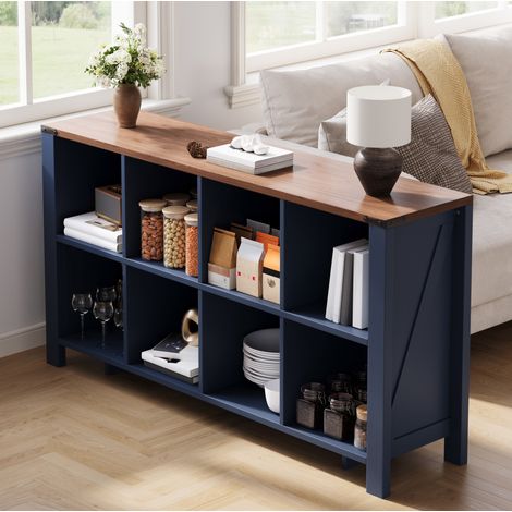 REDOM estantería organizadora 140x34x75 cm, 8 compartimentos abiertos, antivuelco, MDF azul (1/5)