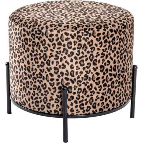 Tabouret en Velours "Motif Léopard" 35cm Marron