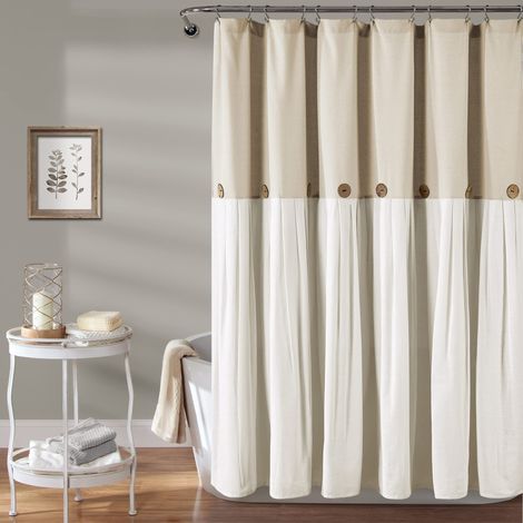 Lush Decor Linen Button Shower Curtain Tenda da Doccia con Bottoni in Lino, Misto Cotone, W 72" x L 72" (1 Panels) (1/4)