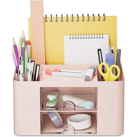 Schreibtisch-Organizer, multifunktionaler Schreibtisch-Schubladen-Organizer mit 5 Fächern und 2 Schubladen (Pink) (1/4)