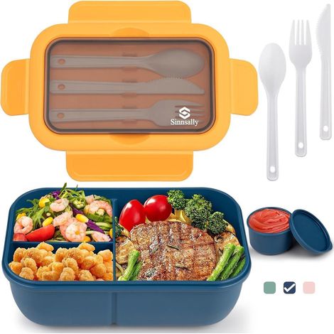 Lunchbox 1250ml Fächer Brotdose Bento Besteck Erwachsene Bule (1/5)