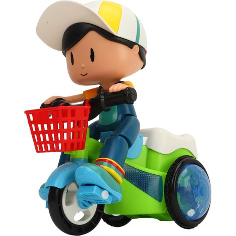 Elektrisches Dreirad für Babys mit lustigen Geräuschen, drehbaren Lichtern, Universalrädern und einem Cartoon-Stuntfahrzeug. (1/5)