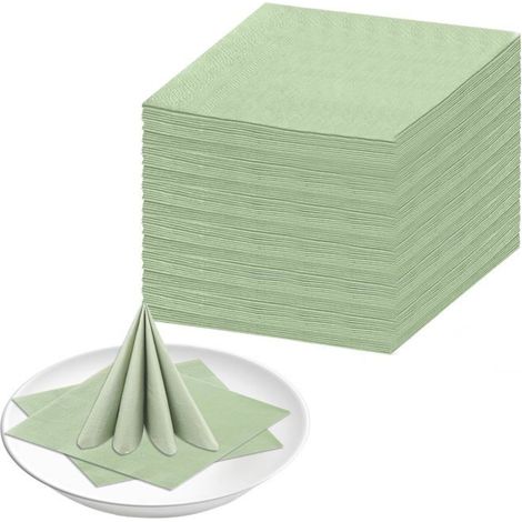 100 serviettes papier vert sauge, 33x33 cm, épaisseur renforcée, serviettes de table élégantes pour mariage, pique-nique et fêtes