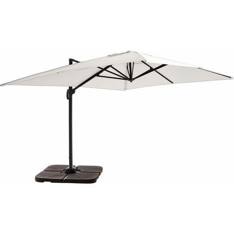 Parasol déporté 3x4m et 4 dalles à remplir aluminium blanc