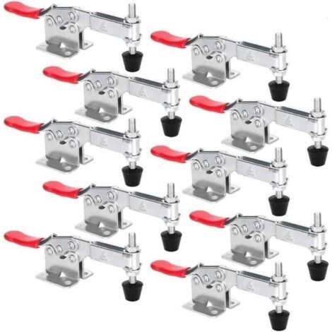 GH 201 B Lot de 10 sauterelles de menuisier, capacité 90 kg, fermoirs rapides horizontaux réglables pour machines, menuiserie, soudage