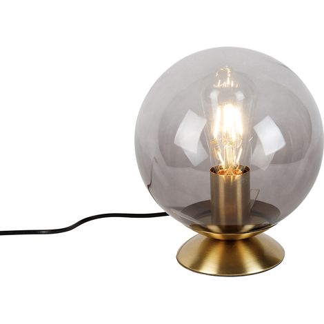 Art Deco Table Lamp Brass with Smoke Glass - Pallon
