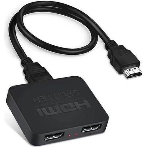 Répartiteur HDMI 4K, 1 entrée, 2 sorties, duplication d'écran double, avec synchronisation audio, compatible avec les moniteurs, les ordinateurs portables et les consoles de jeux. (1/2)