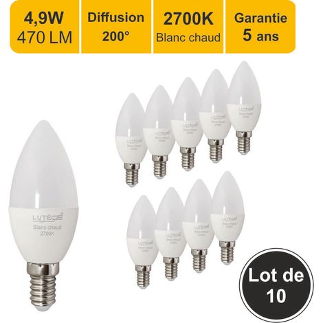 [JAMAIS UTILISÉ] Lot de 10 ampoules LED E14 4,9W 470Lm 2700K - garantie 5 ans