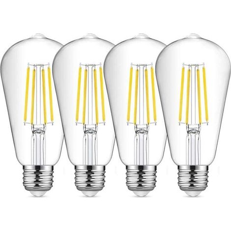 E27 ST64 LED-Filamentlampe, Retro-Kaltweißlicht, 8 W, 6500 K, Retro-Edison-Glühbirne, Vintage-Lampe, 4er-Pack (1/4)