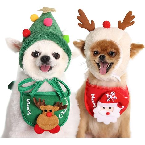 4 pièces costume Noël chien chat avec chapeaux bois et cape (1/4)