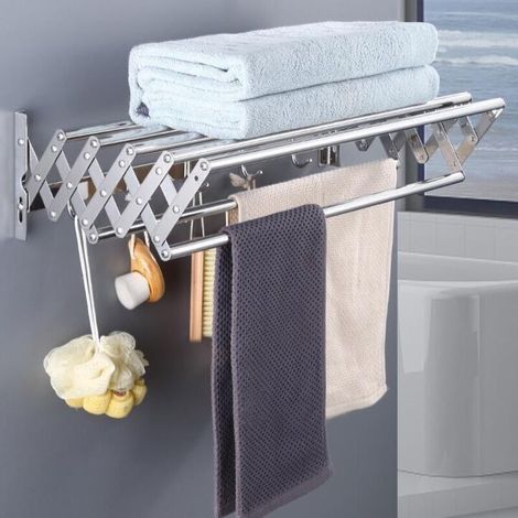 Séchoir à linge mural extensible pour intérieur et extérieur, buanderie, salle de bain, balcon (60 cm) (1/5)