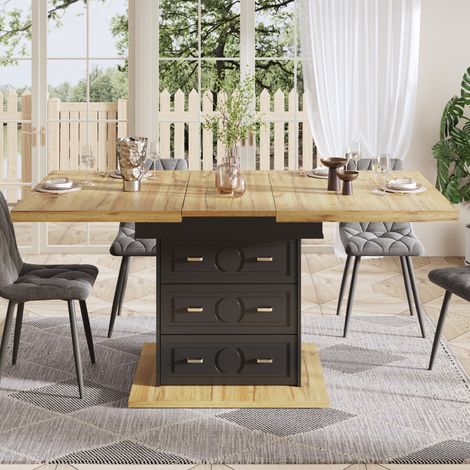 Tisch aus MDF und Metall 110-140 x 80 x 75 cm, Naturholzoptik, ausziehbar (1/5)