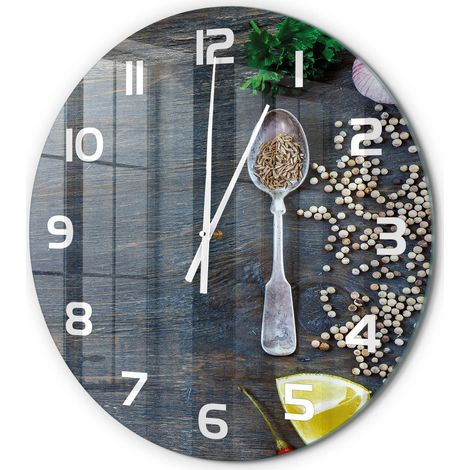 Horloge Murale Ronde Sans Cadre en Verre Trempé Silencieuse et Moderne Épices et herbes fi 60 cm (1/5)