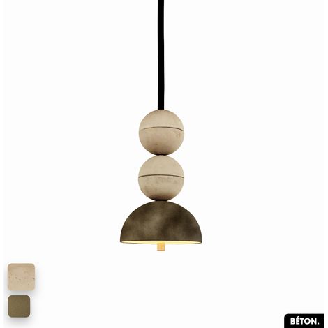 Lampe de suspension en béton velours - BOSFOR CONCRETE VELVET SABLE - PEYOTE 2 BALLES LED 14W (1/2)