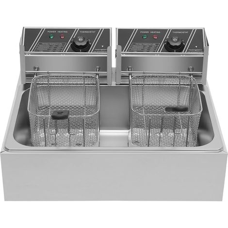 Freidora de aceite doble profesional de acero inoxidable de 12 l para cocina de restaurante comercial (1/5)