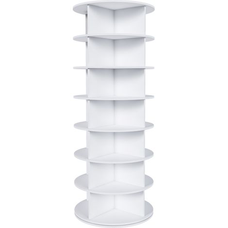 Zapatero giratorio 360° de 7 niveles, blanco, para 28 pares, PVC, 60 x 60 x 161 cm (1/5)