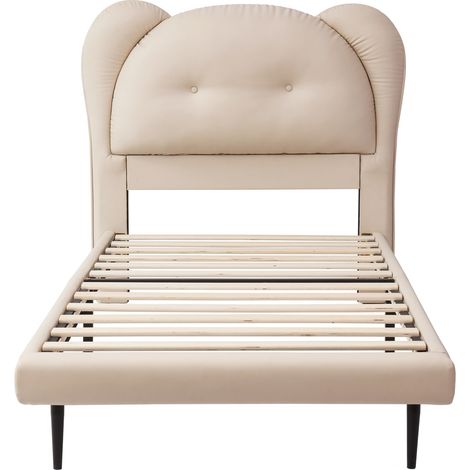 Cama infantil tapizada beige 90x200 cm en PU con cabecero con forma de animal (1/5)