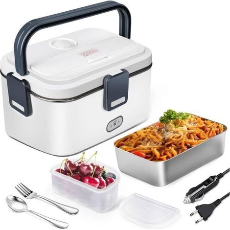 (Blanc)gamelle chauffante,Lunch Box Chauffante12/24/220V 1.8L Électrique Acier Inoxydable Chauffage Rapide Gamelle.(Blanc) (1/4)