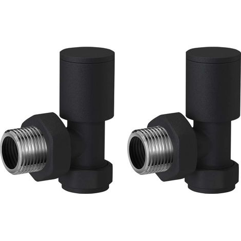Matt Black Modern Angled Radiator Valves Rad Heated Towel Rail Pair 15mm 1/2 (1/3)