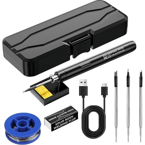 Soldering Iron Kit USB Wireless Soldering Iron Kit with LCD Display 330℃-450℃ 3 Soldering Tips Soldering Iron Holder Soldering Wire Kit (1/5)