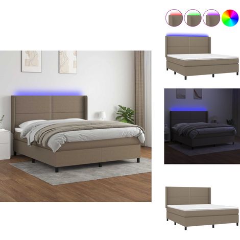 Sommier à lattes de lit matelas LED Taupe 180x200 cm Tissu - Sommier Tapissier - Lit Plateforme - Lit Avec Led - Matelas À Ressorts Ensachés - Têted Lit Ajustable (1/5)