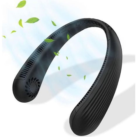 Ventilateur de cou portable, silencieux et sans pales, 3 vitesses, rechargeable par mini USB, couleur noire. (1/5)