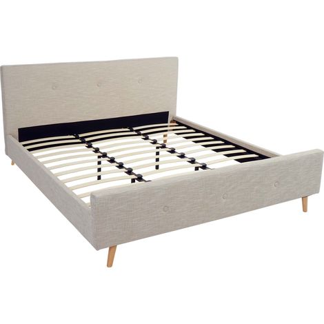 [NEUWERTIG] Polsterbett HHG-264, Bett Doppelbett Bettgestell mit Lattenrost, Massivholz 180x200cm creme-beige