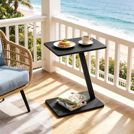 Table d'appoint en C 48 x 33 x 64,5 cm en MDF et métal noir, gain de place pour salon FloraGrace (1/4)